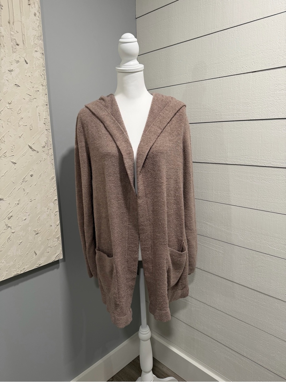 Barefoot Dreams Hooded Open-Front Cardigan - Light Brown